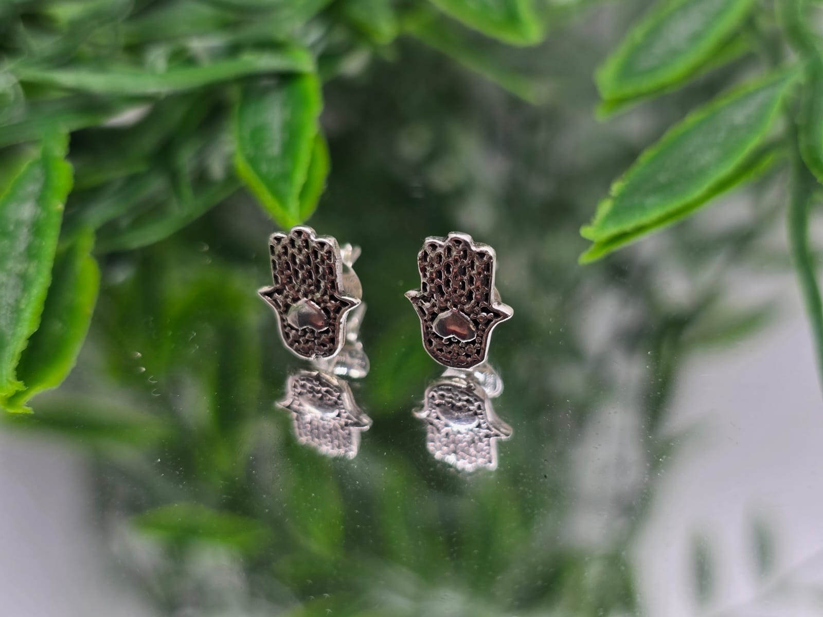 Sterling Silver Hamsa Stud Earrings Crystal Wellness
