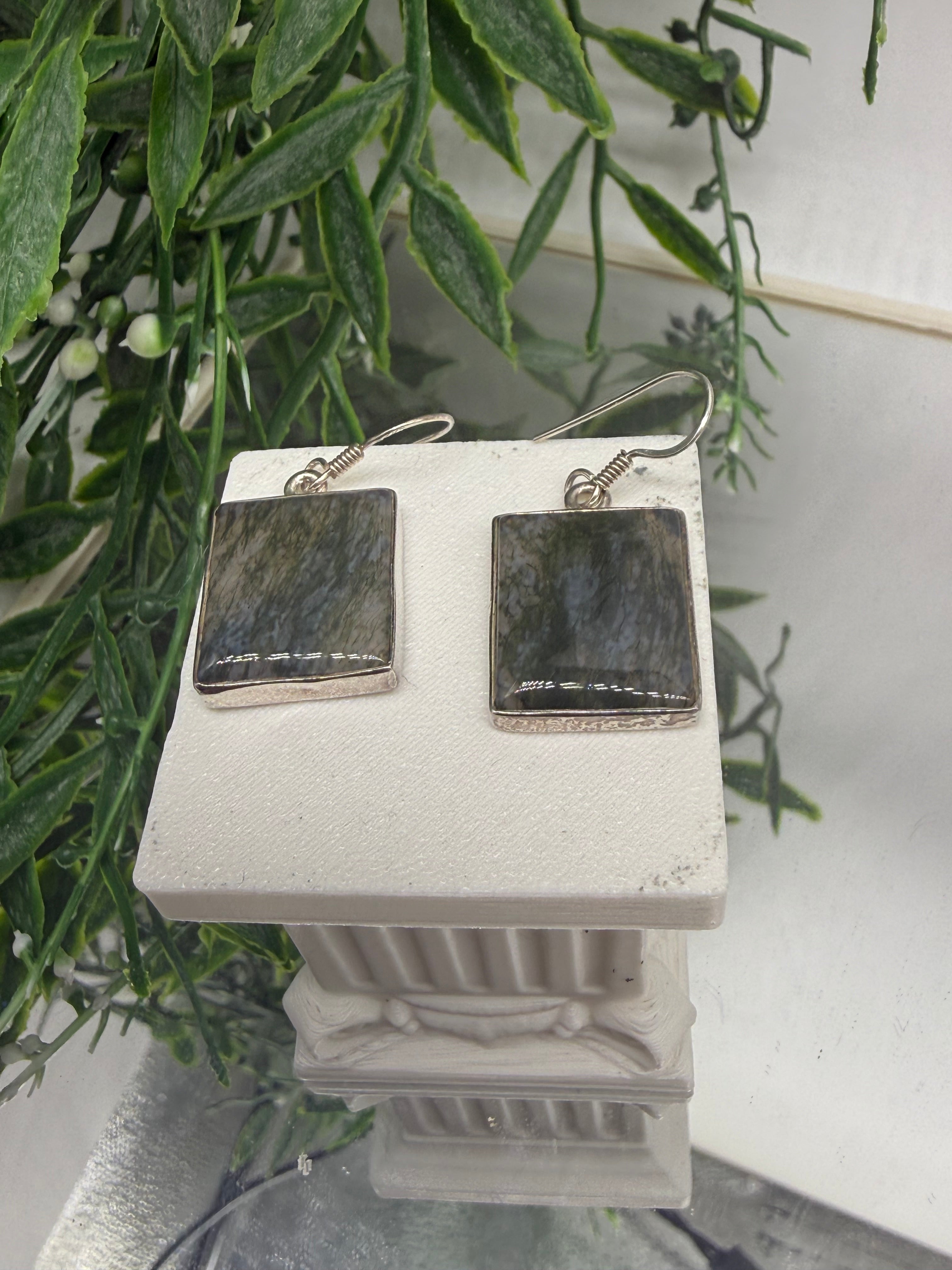 Moss Agate Sterling Silver (92.5) Earrings Crystal Wellness