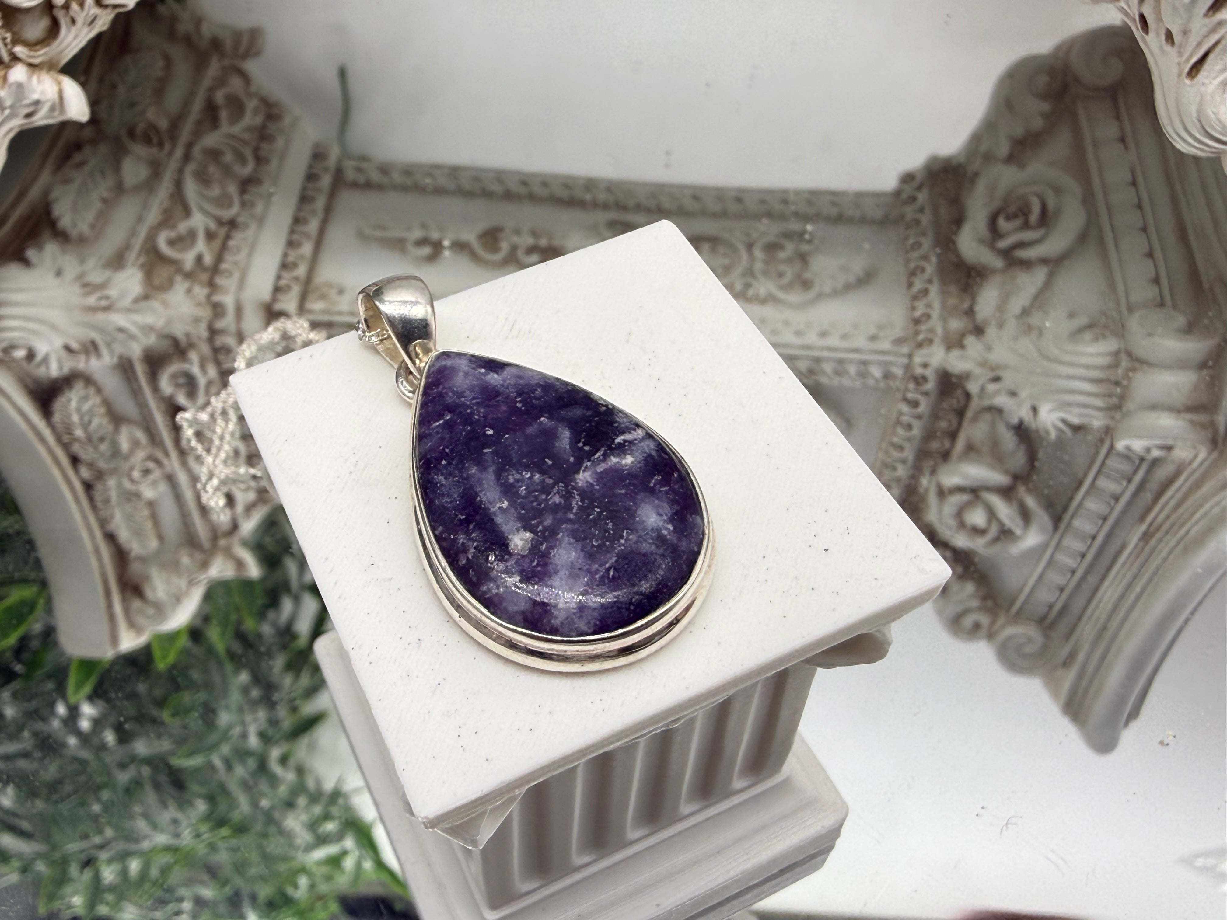 Lepidolite Sterling Silver (92.5) Pendant – 27x21mm Crystal Wellness