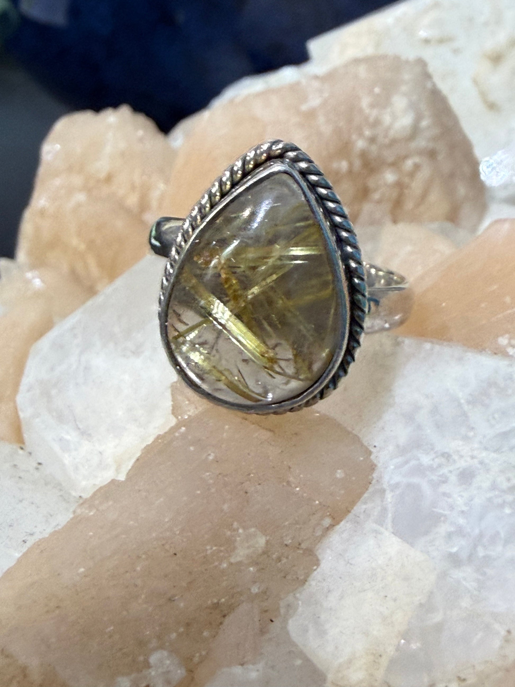 Golden Rutilated Quartz Ring – Stone of Manifestation & Divine Clarity, Size 7 Crystal Wellness