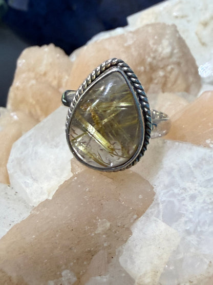 Golden Rutilated Quartz Ring – Stone of Manifestation & Divine Clarity, Size 7 Crystal Wellness
