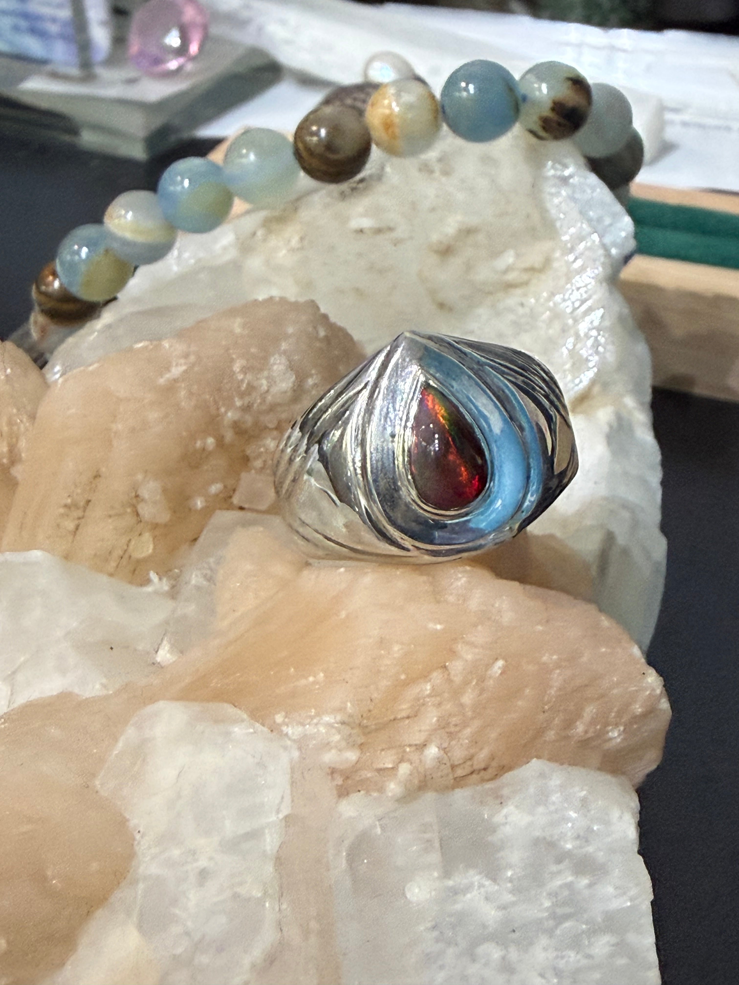 Australian Opal Men’s Ring, size 10.5– Fire of the Earth Crystal Wellness
