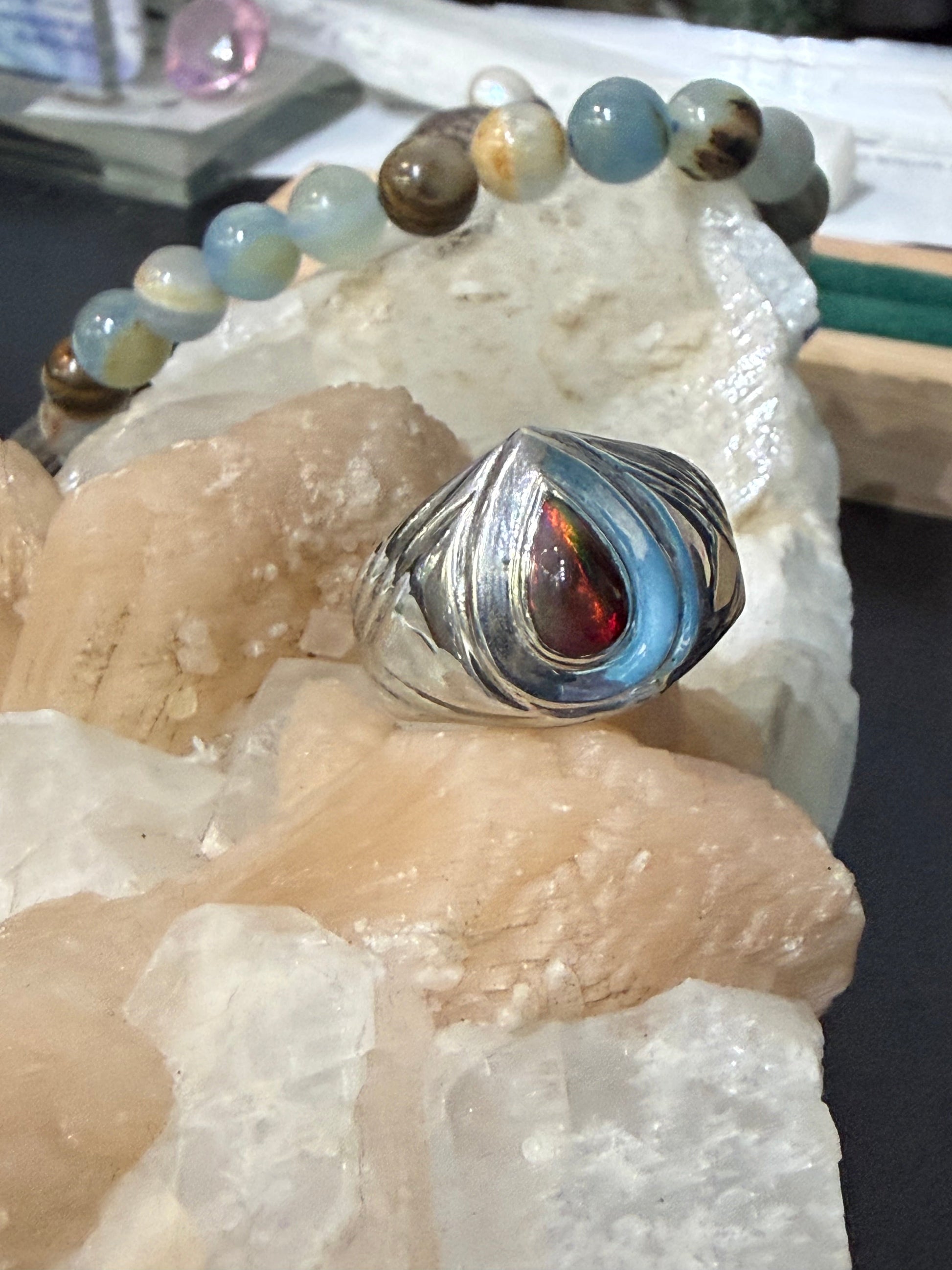 Australian Opal Men’s Ring, size 10.5– Fire of the Earth Crystal Wellness