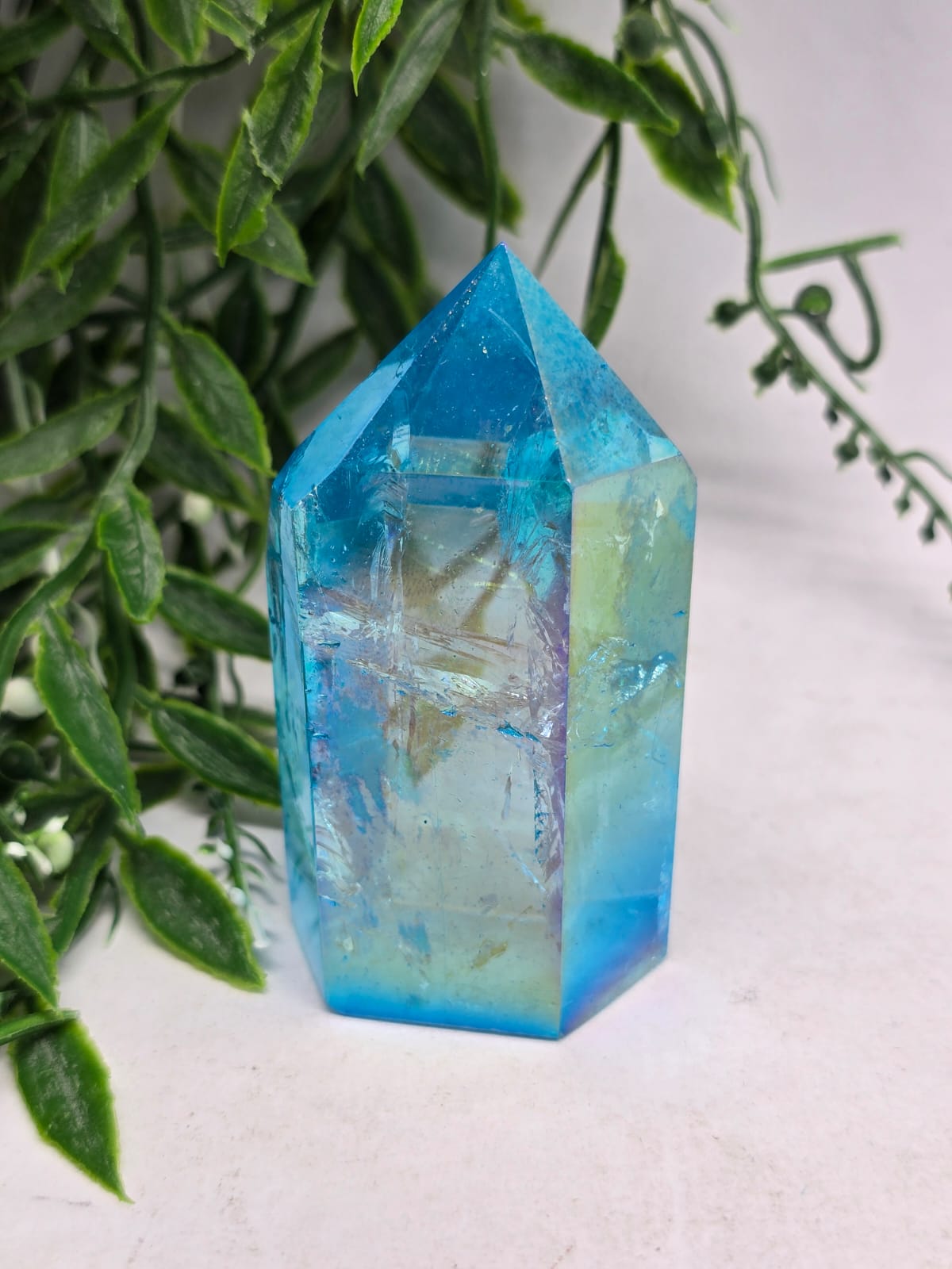 Blue Aura Quartz Point Crystal Wellness