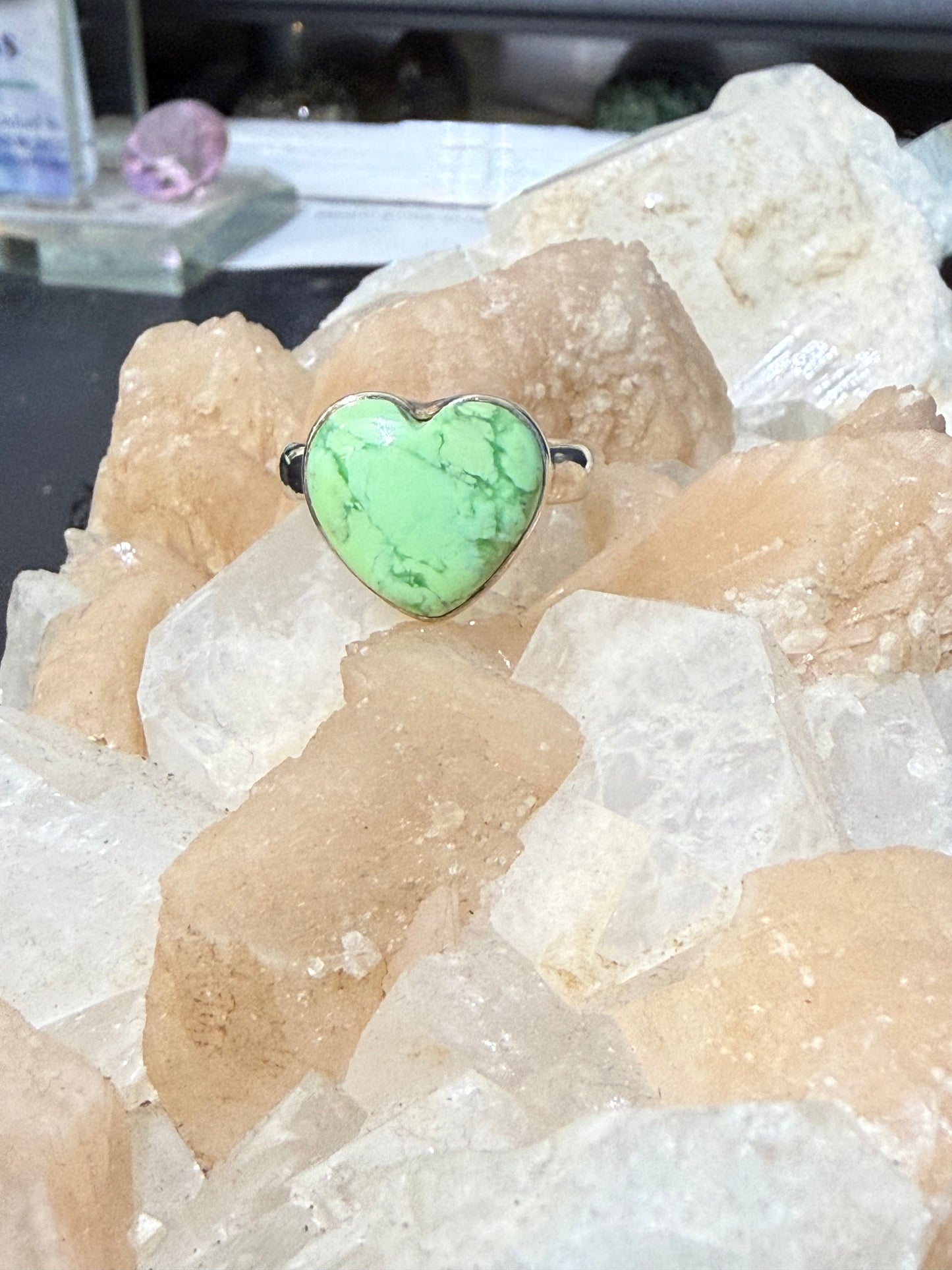 Lemon Chrysoprase Ring
A gentle ray of renewal, hope, and heart-healing energy. Size 7.5 Crystal Wellness