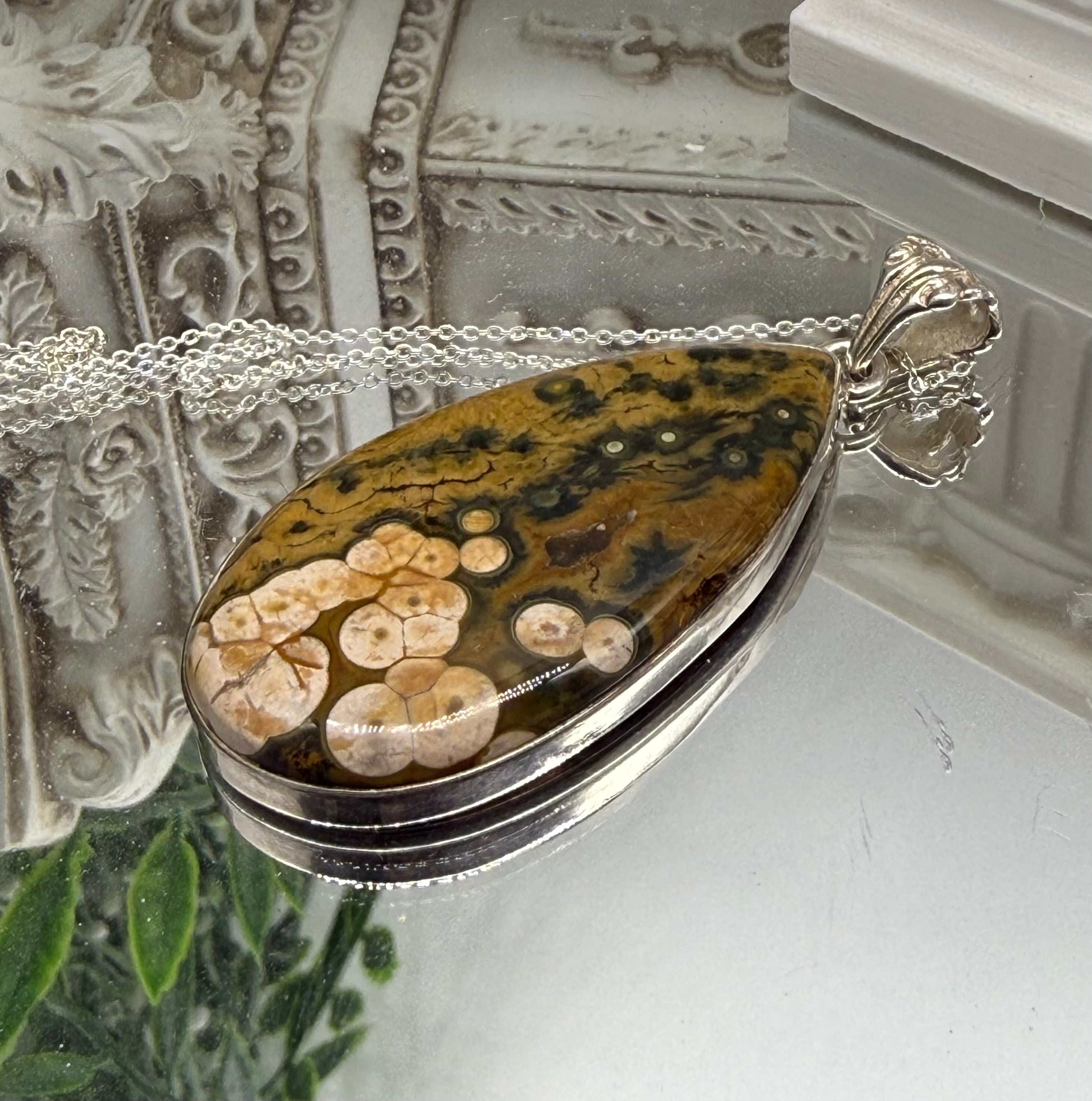 Ocean Jasper Sterling Silver Pendant - 47x25 mm Crystal Wellness