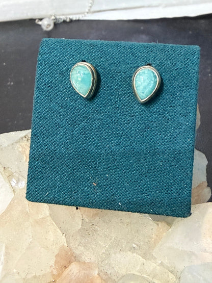 Amazonite Stud Earrings – Harmony, Truth & Courage, 9mmx6mm Crystal Wellness