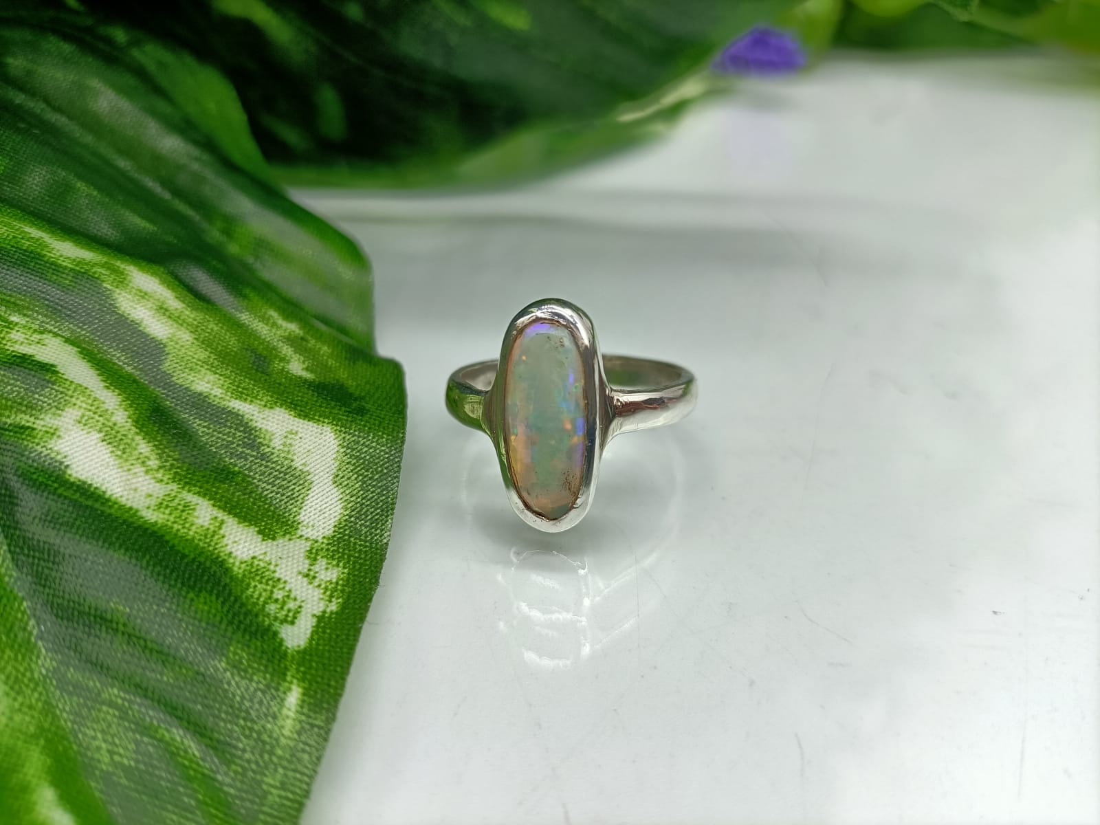Solid Australian Opal in 925 Sterling Silver Ring Size 7  18x8mm Crystal Wellness