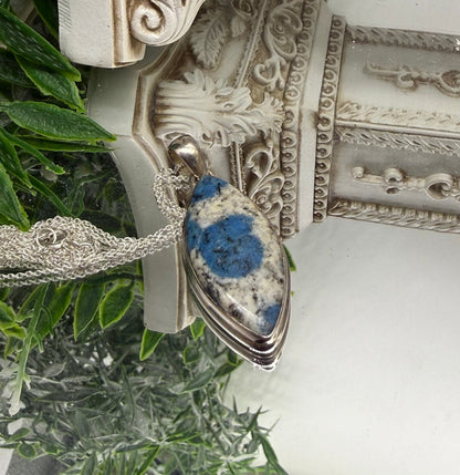 K2 Stone (Granite & Azurite) Sterling Silver (92.5) Pendant – 35x18mm Crystal Wellness