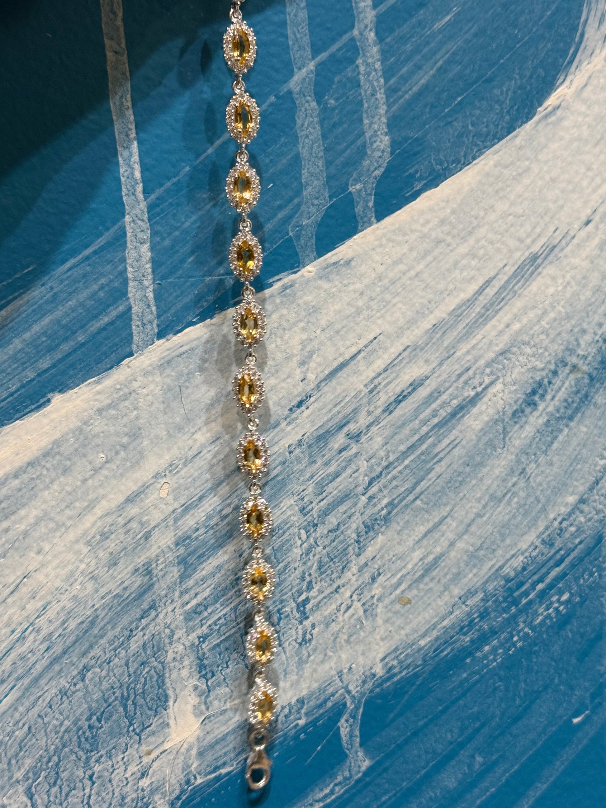 Citrine & Zircon Silver Bracelet, 19cm Crystal Wellness