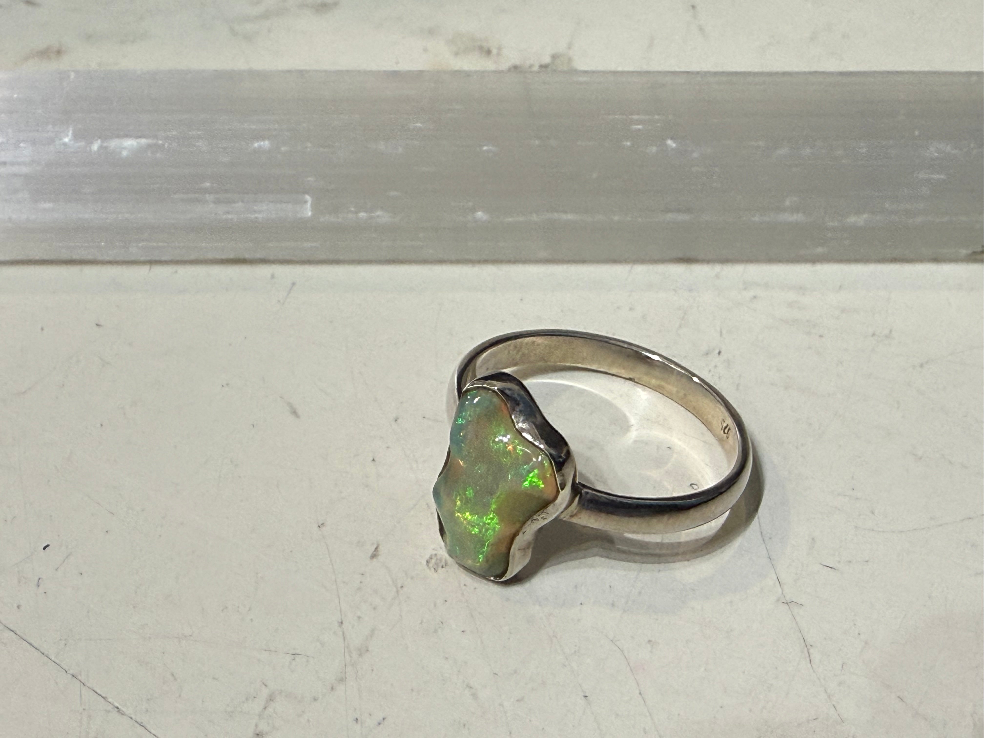 Raw Australian Opal Ring, size 8.75 – Untamed Light & Soul Awakening Crystal Wellness