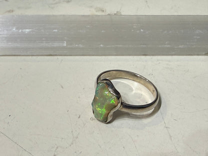 Raw Australian Opal Ring, size 8.75 – Untamed Light & Soul Awakening Crystal Wellness