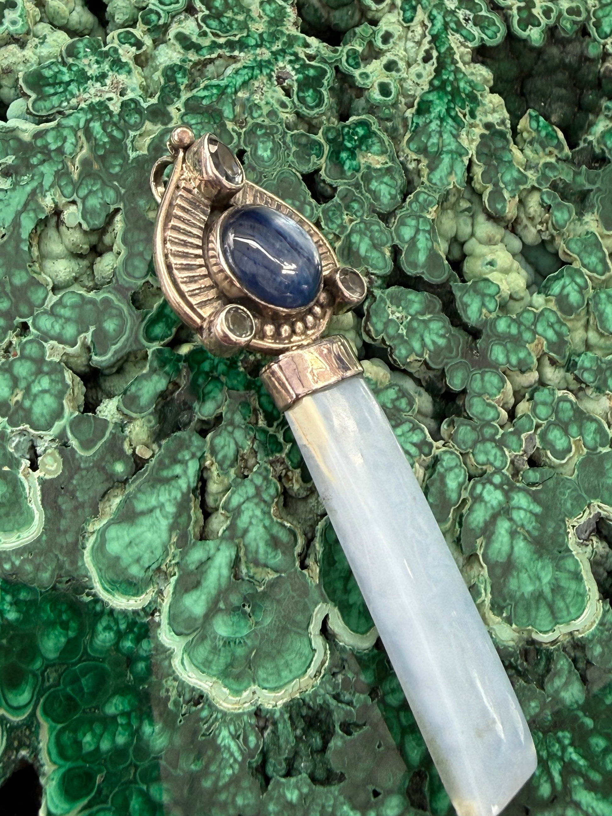 Owyhee Opal, Blue Topaz & Blue Kyanite Silver Pendant 60mmx20mm Crystal Wellness