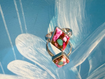 KINGMAN PINK DAHLIA TURQUOISE RING – Love, Confidence & Emotional Balance, size 8 Crystal Wellness