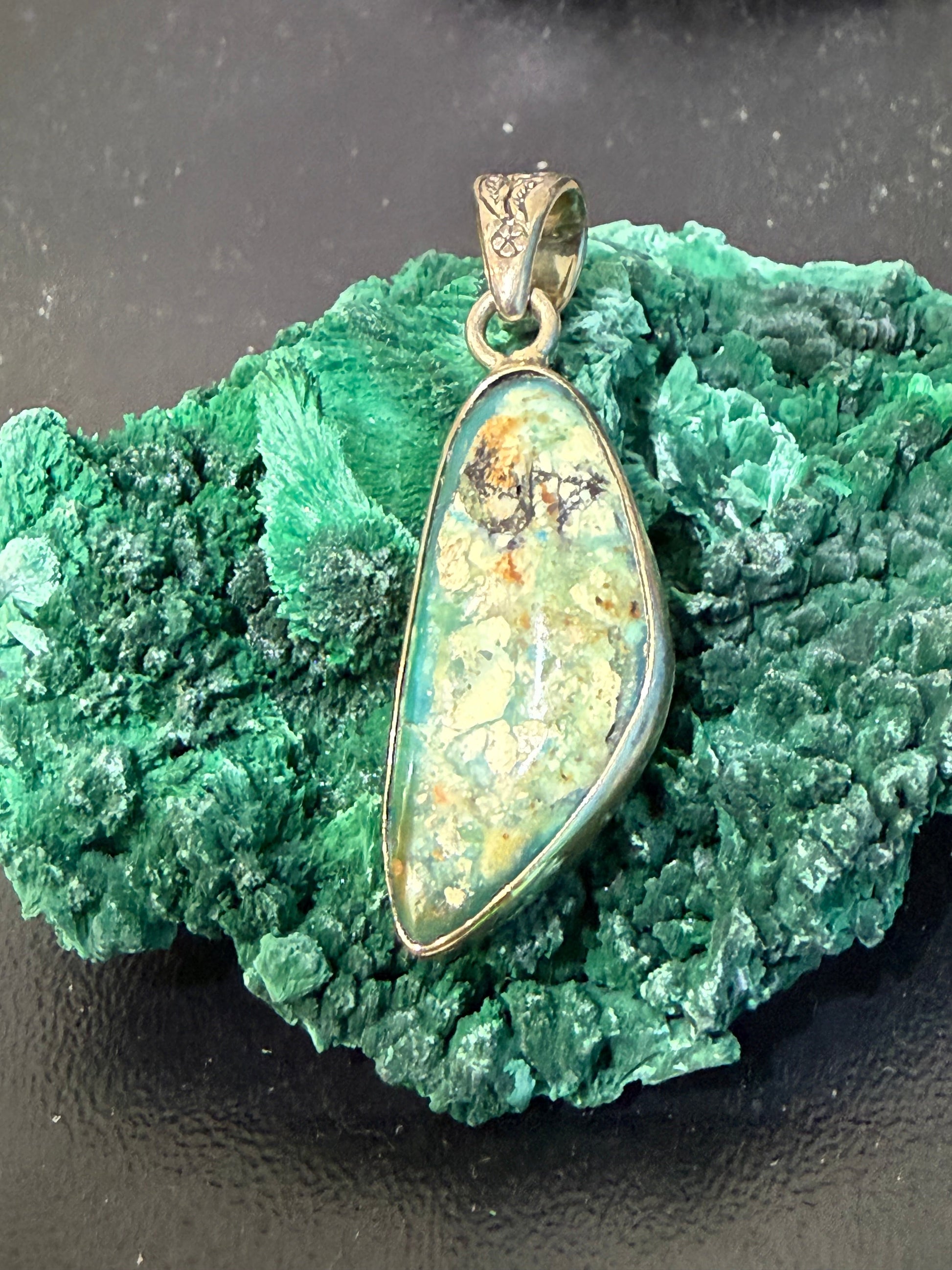 Chrysocolla Pendant — Stone of Divine Feminine & Gentle Truth, 35mmx15mm Crystal Wellness