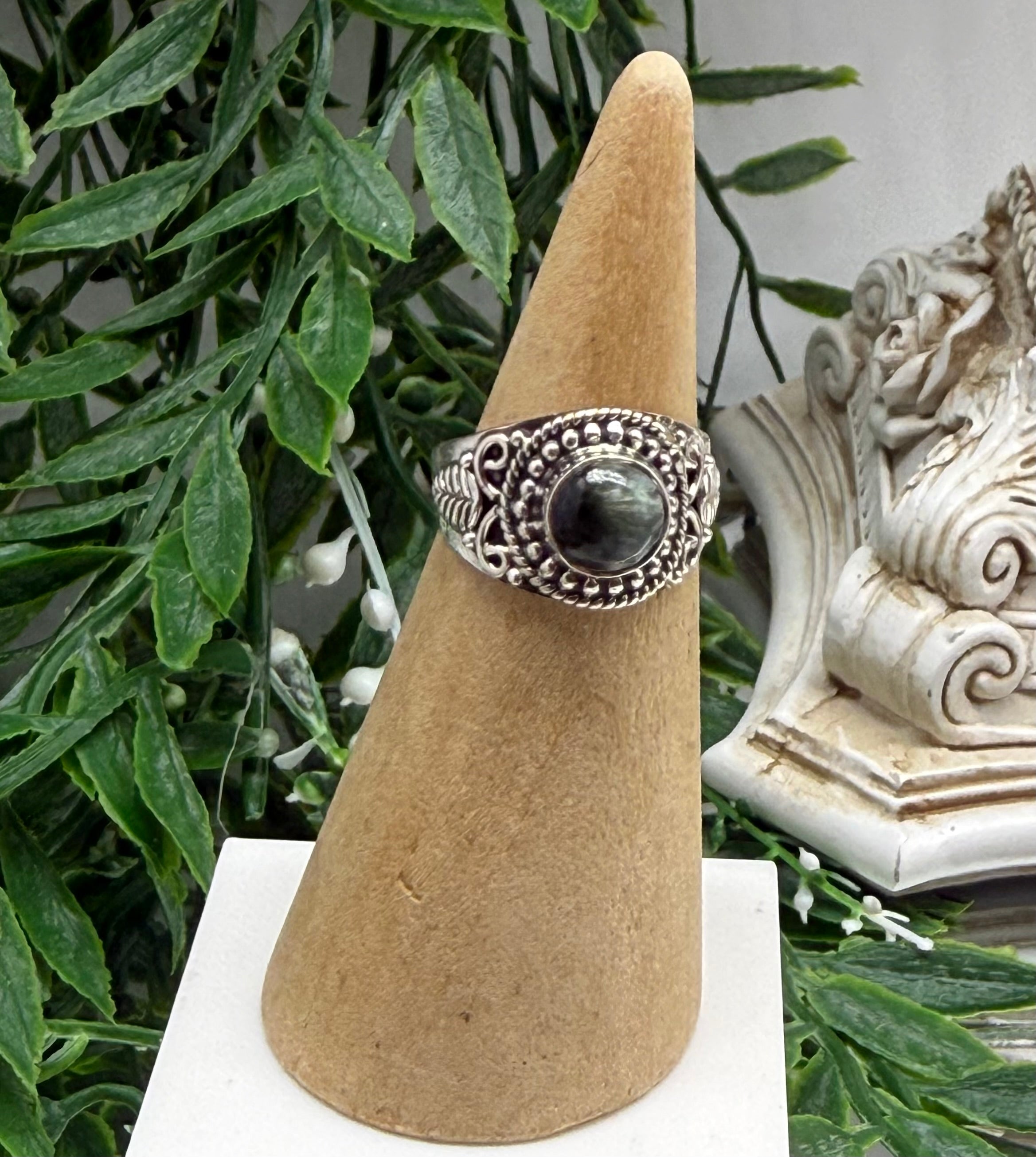 Seraphinite Sterling Silver Ring – 5x5 mm, Size 6 Crystal Wellness