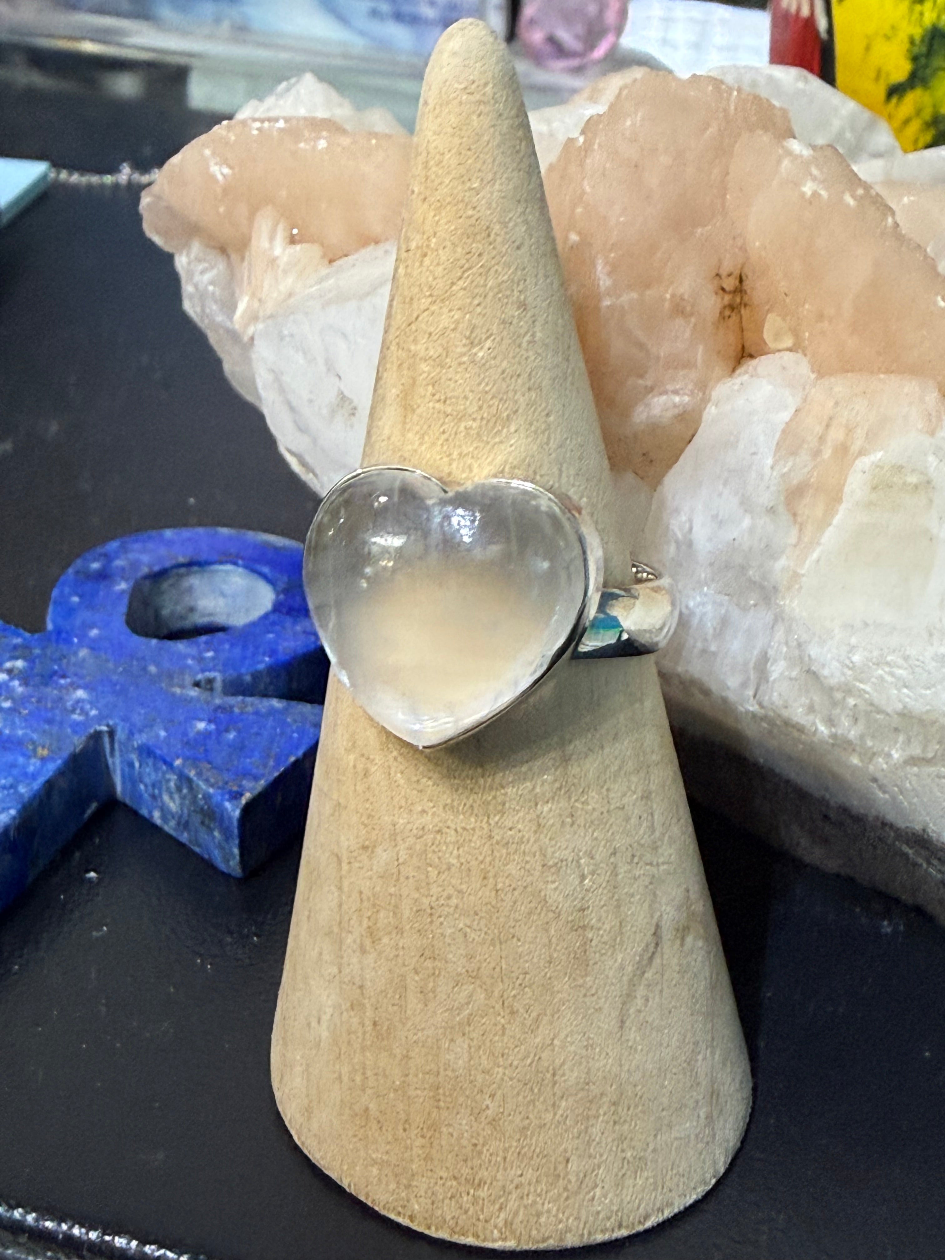 Selenite Heart Shape Ring, size 8.5 – Clarity, Peace & Divine Light Crystal Wellness