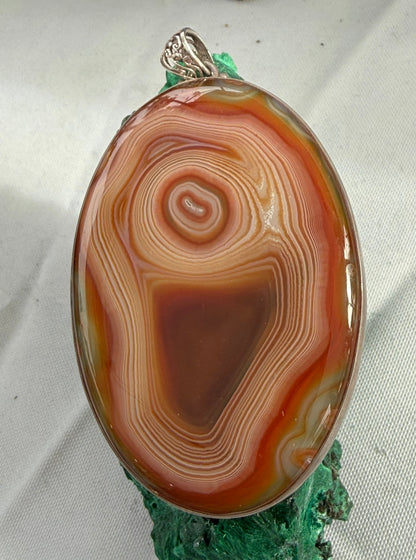Lake Superior Agate Michigan Silver Pendant 72mmx50mm Crystal Wellness