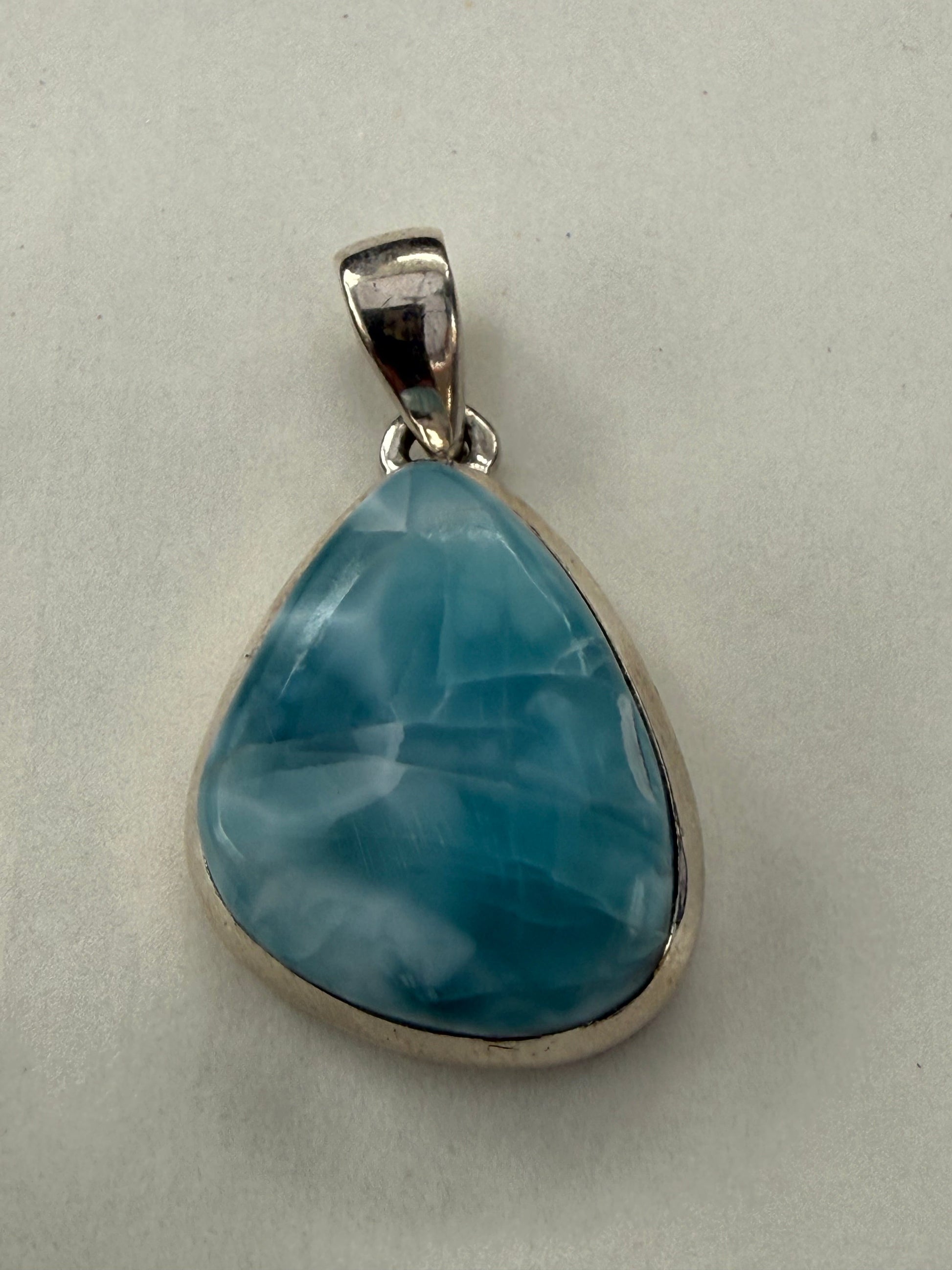 Larimar Ocean Whisper Silver Pendant 25mmx17mm Crystal Wellness