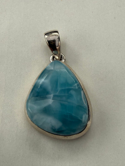 Larimar Ocean Whisper Silver Pendant 25mmx17mm Crystal Wellness