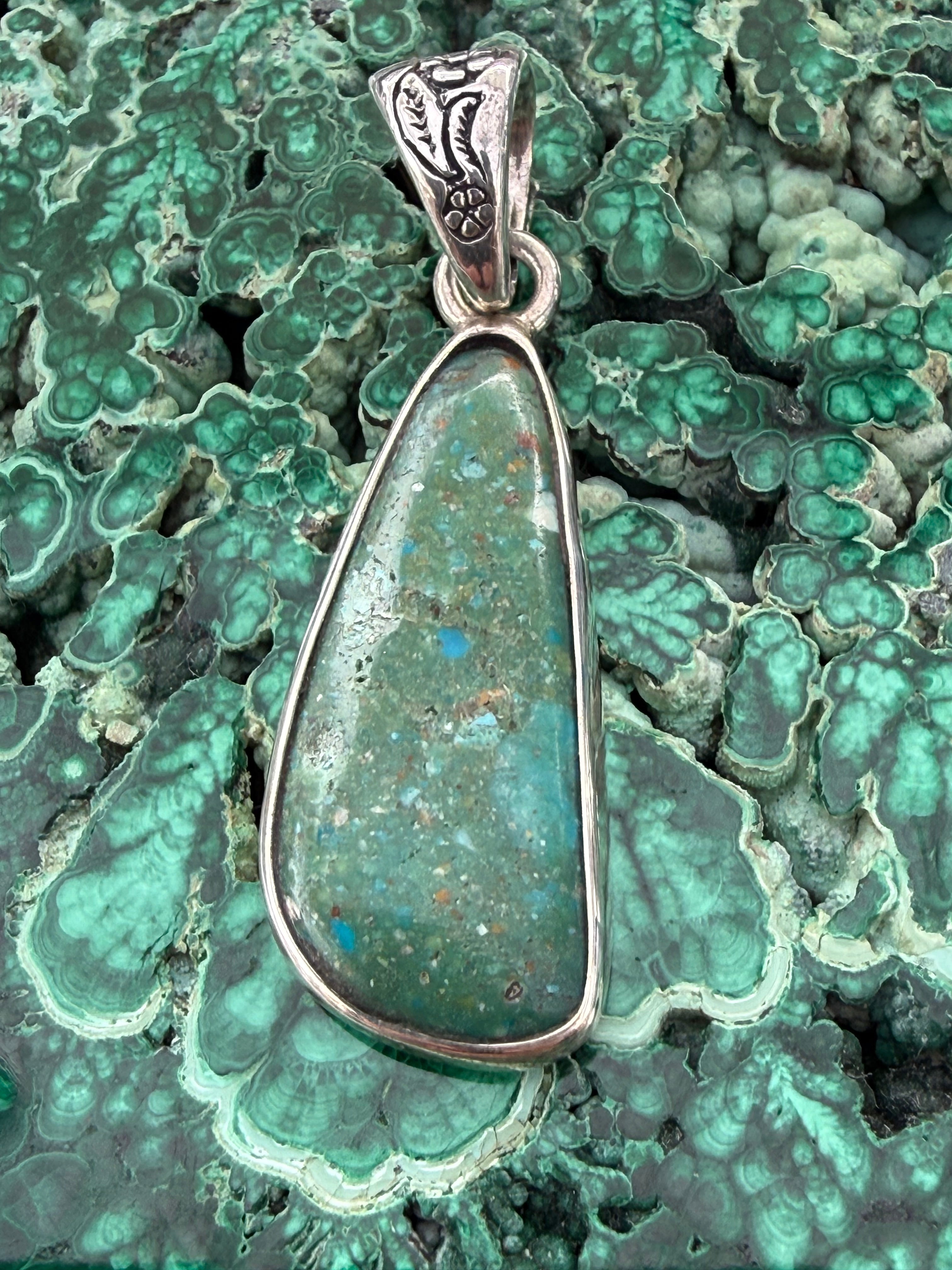 Turquoise Kemp Creek Silver Pendant 30mmx11mm Crystal Wellness