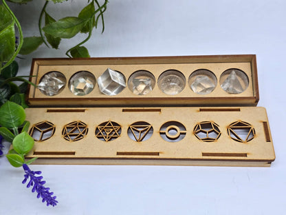 7pcs Clear Quartz Platonic Solids Set Crystal Wellness
