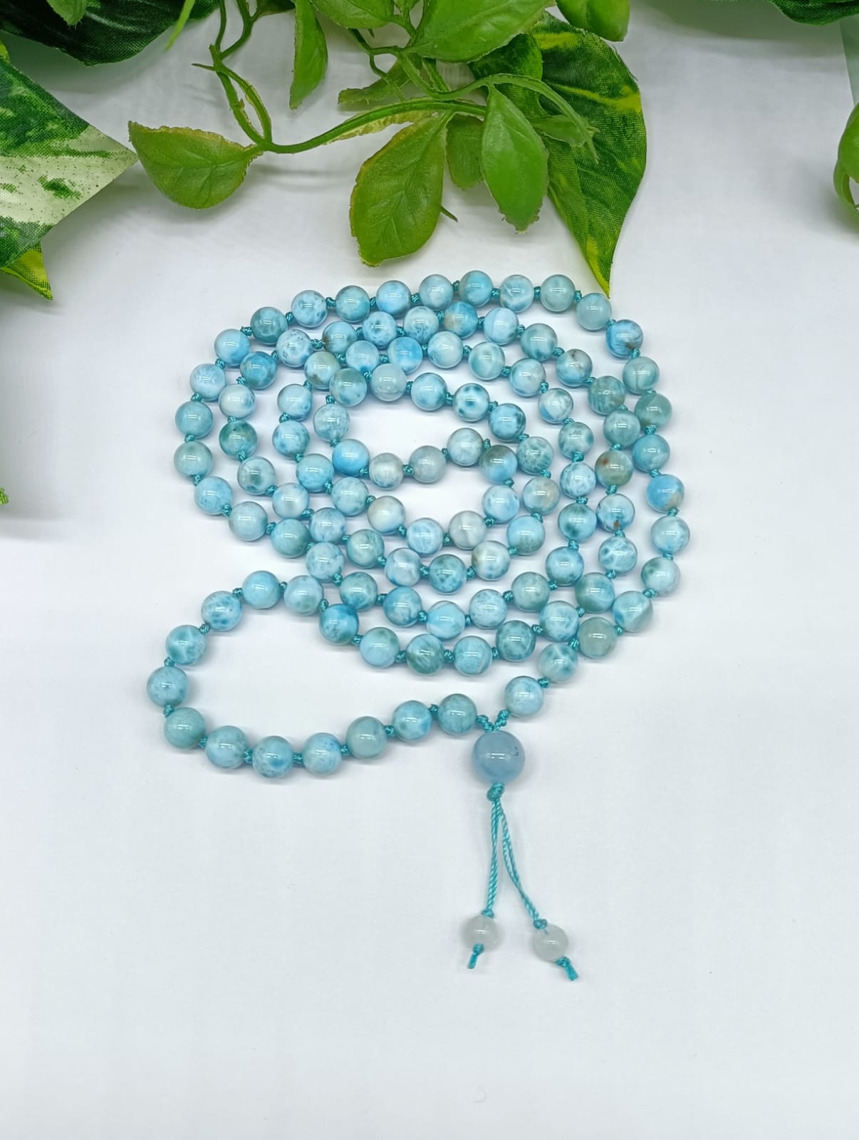 Japa Mala Set 8mm Beads with Bracelet in High Grade Larimar Crystal Wellness