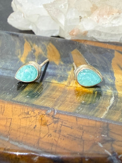 Amazonite Stud Earrings – Harmony, Truth & Courage, 9mmx6mm Crystal Wellness