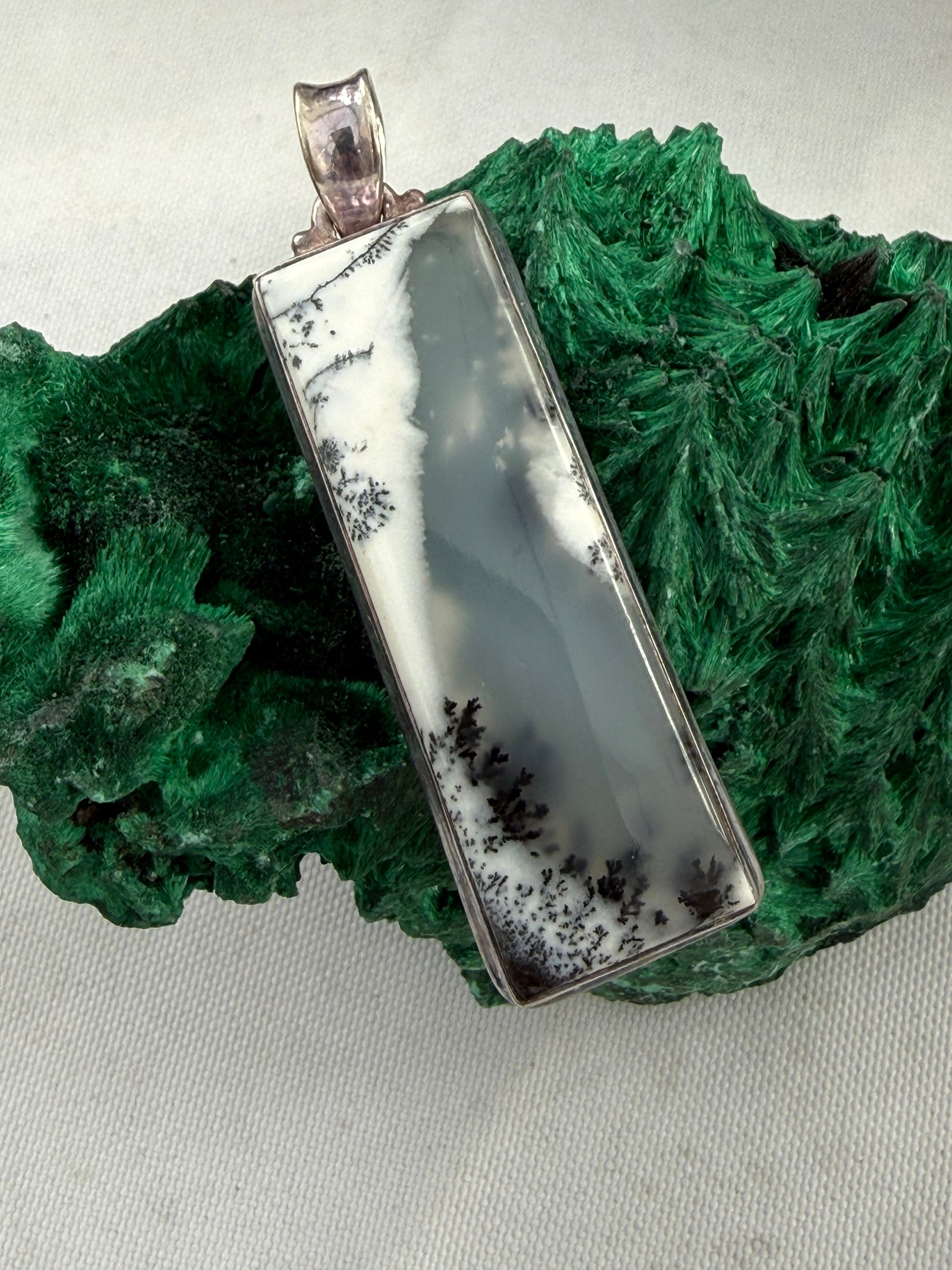 Dendritic Opal Silver Pendant 45mmx16mm Crystal Wellness