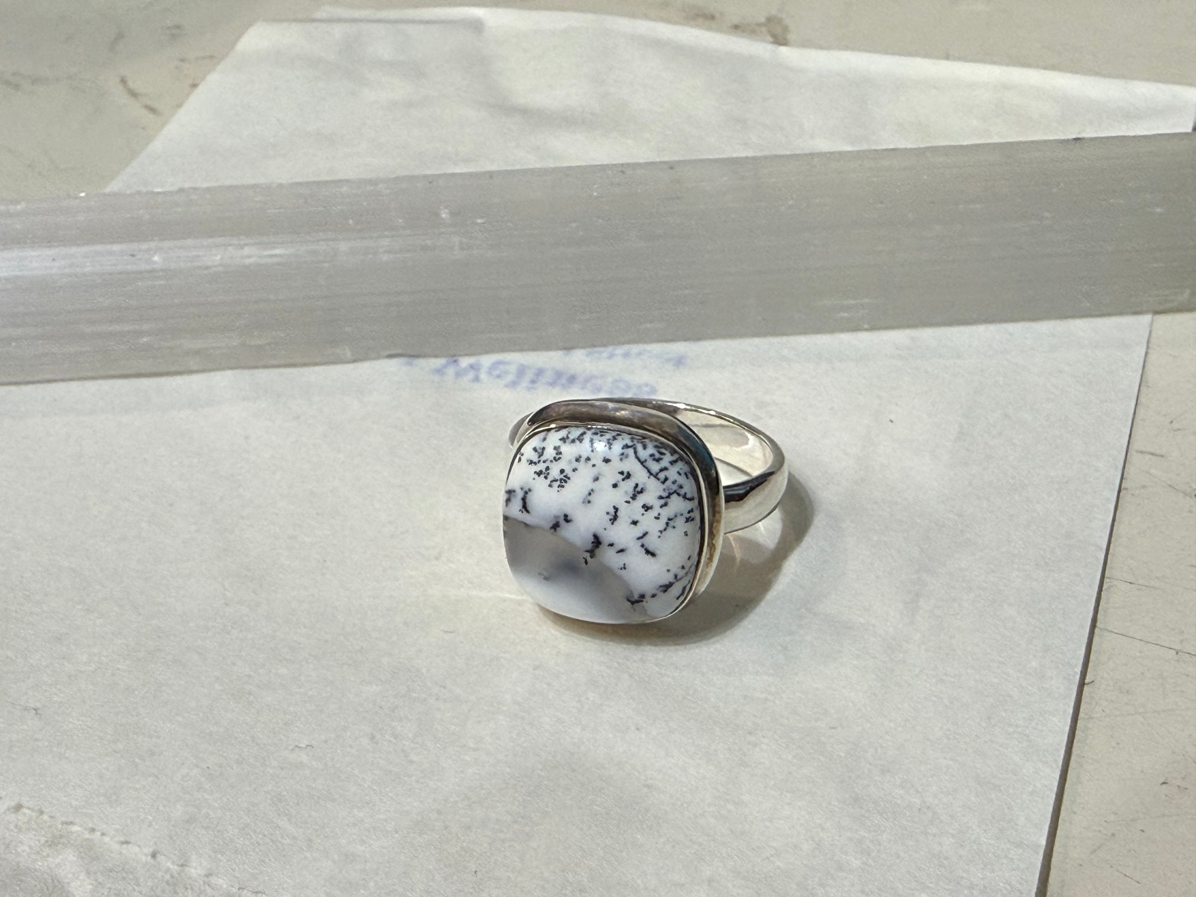 Dendrite Opal Ring – Stone of Growth & Inner Reflection, size 8.5 Crystal Wellness