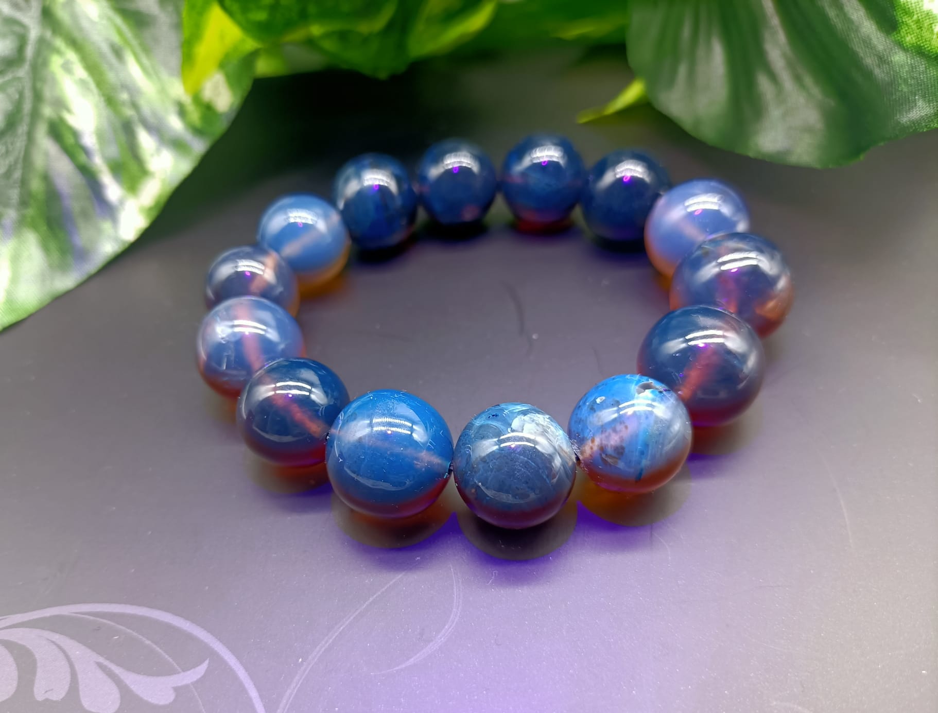 Genuine Sumatran Blue Amber 14mm Beads Bracelet RARE Crystal Wellness