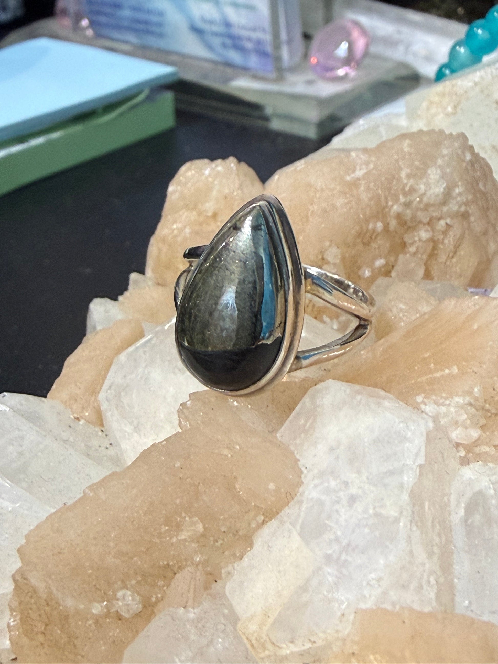 Pyrite Magnetite Ring, size 8 – Shield of Strength & Manifestation Crystal Wellness