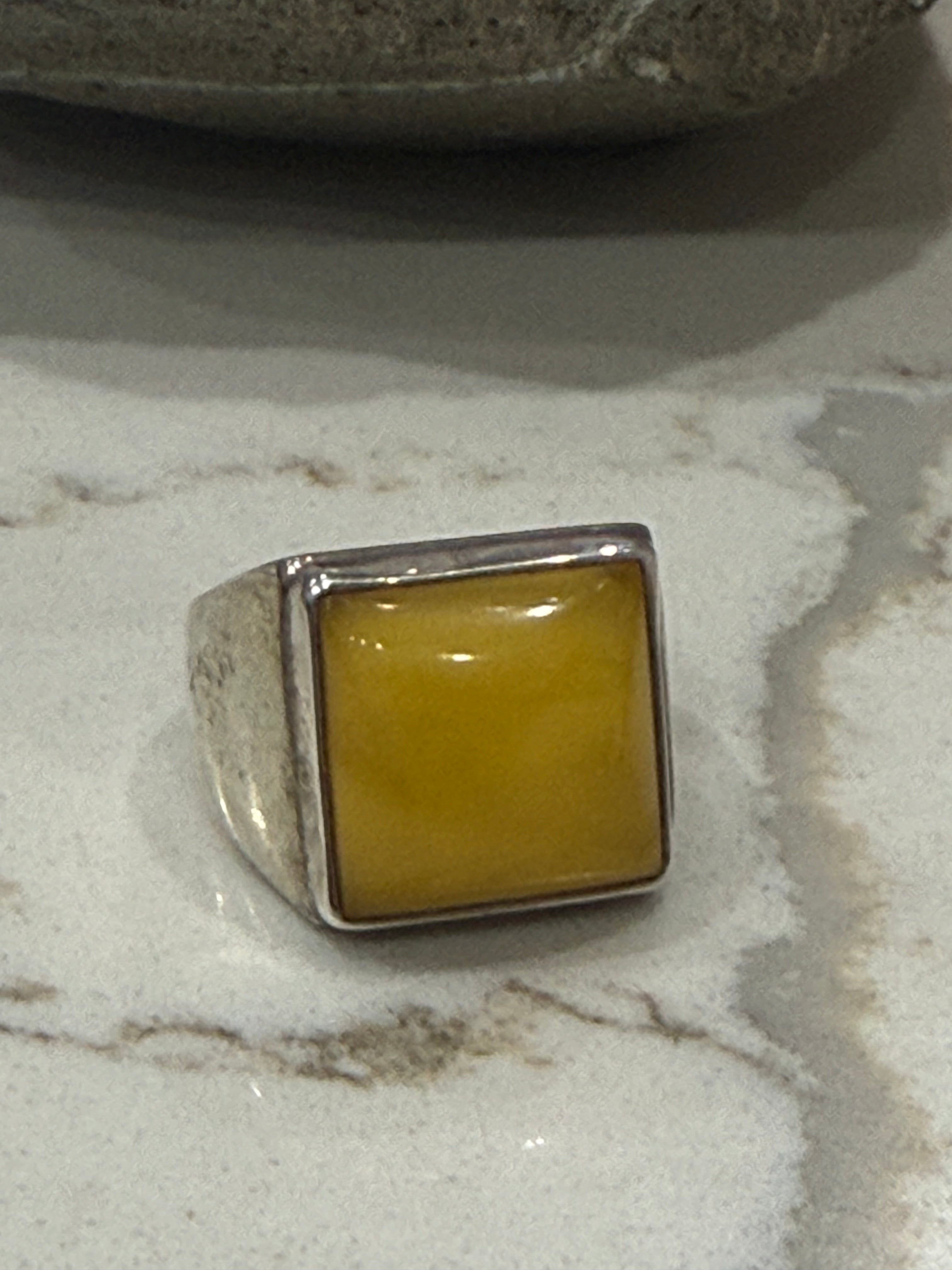 Butterscotch Amber Men’s Silver Ring – Size 11 Crystal Wellness