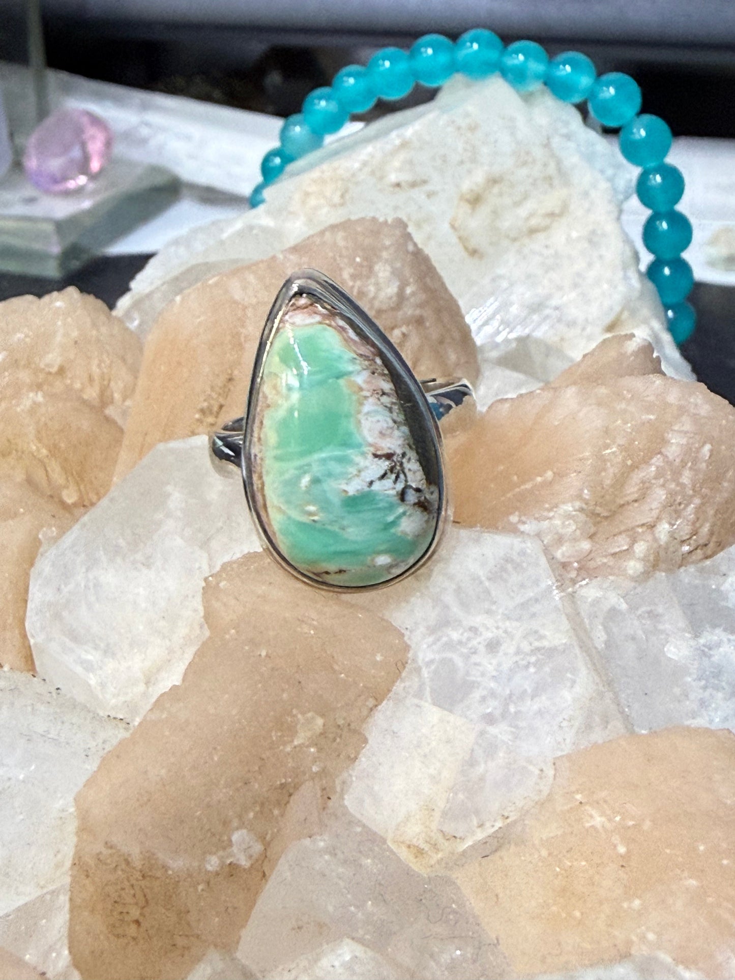 Variscite Ring, size 8 – Stone of Inner Peace & Heart Healing Crystal Wellness