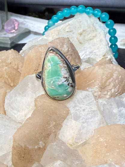 Variscite Ring, size 8 – Stone of Inner Peace & Heart Healing Crystal Wellness