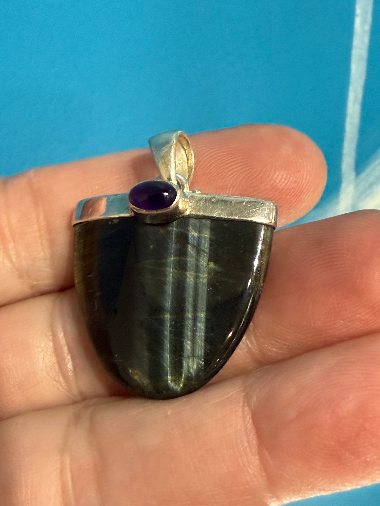 Amethyst & Blue Tiger Eye Pendant, 26mmx28mm Crystal Wellness