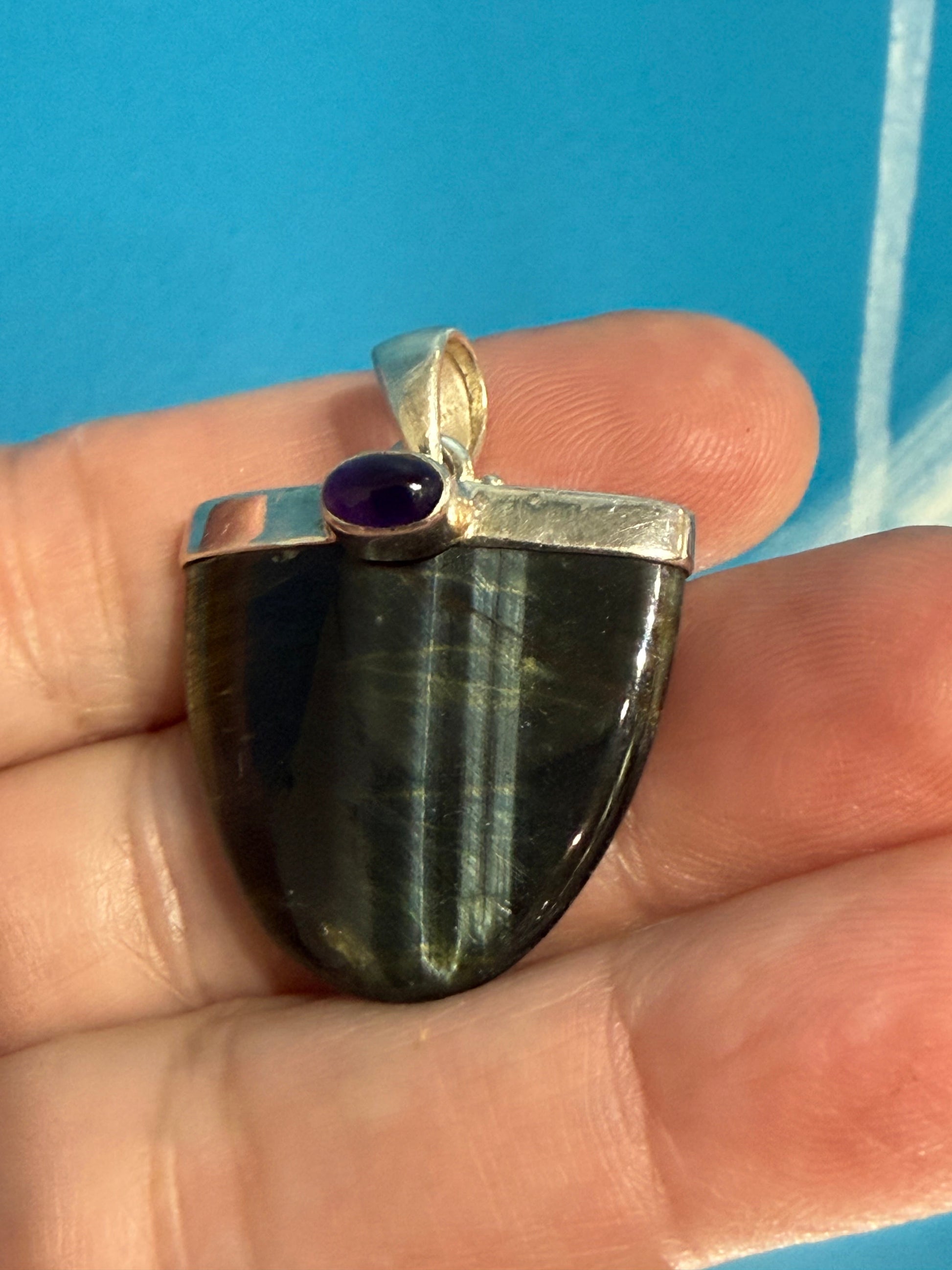 Amethyst & Blue Tiger Eye Pendant, 26mmx28mm Crystal Wellness