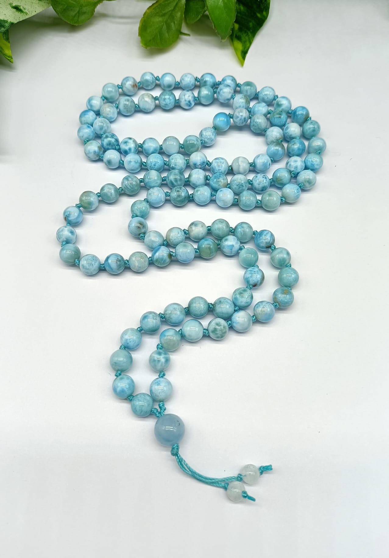 Japa Mala Set 8mm Beads with Bracelet in High Grade Larimar Crystal Wellness