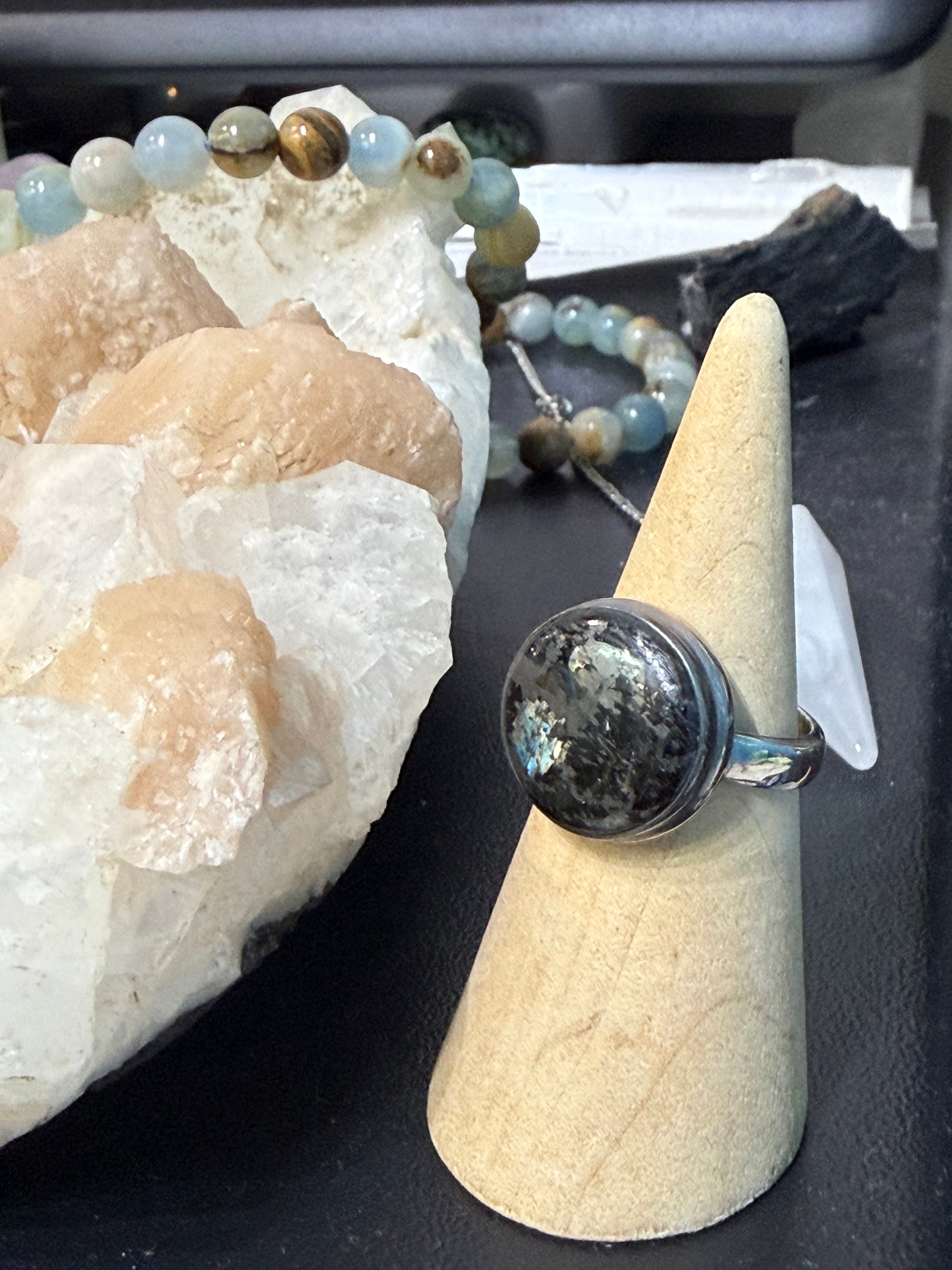 Nuummite Ring, size 8 – The Sorcerer’s Stone of Deep Protection Crystal Wellness