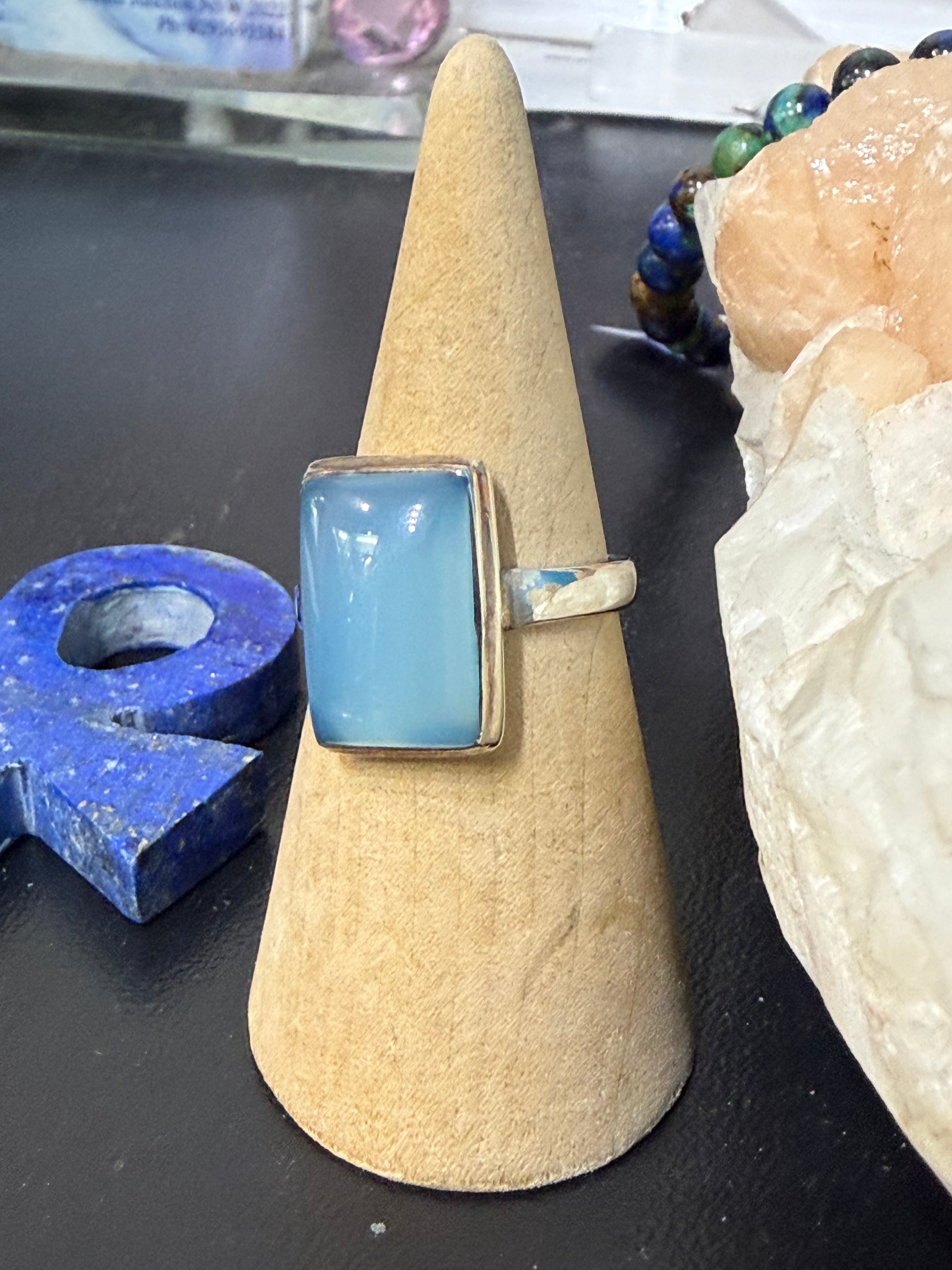Blue Chalcedony Ring, size 9  — The Stone of Gentle Expression Crystal Wellness