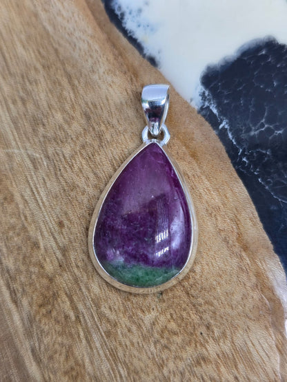 Ruby Zoisite 925 Sterling Silver Pendant Crystal Wellness