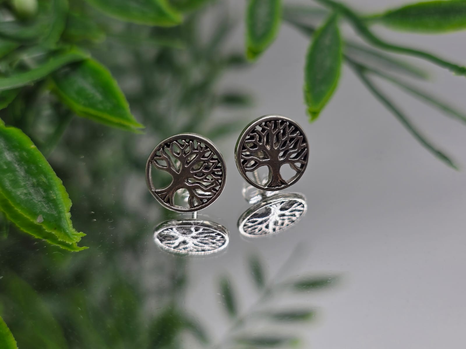 Tree of Life Sterling Silver Stud Earrings Crystal Wellness