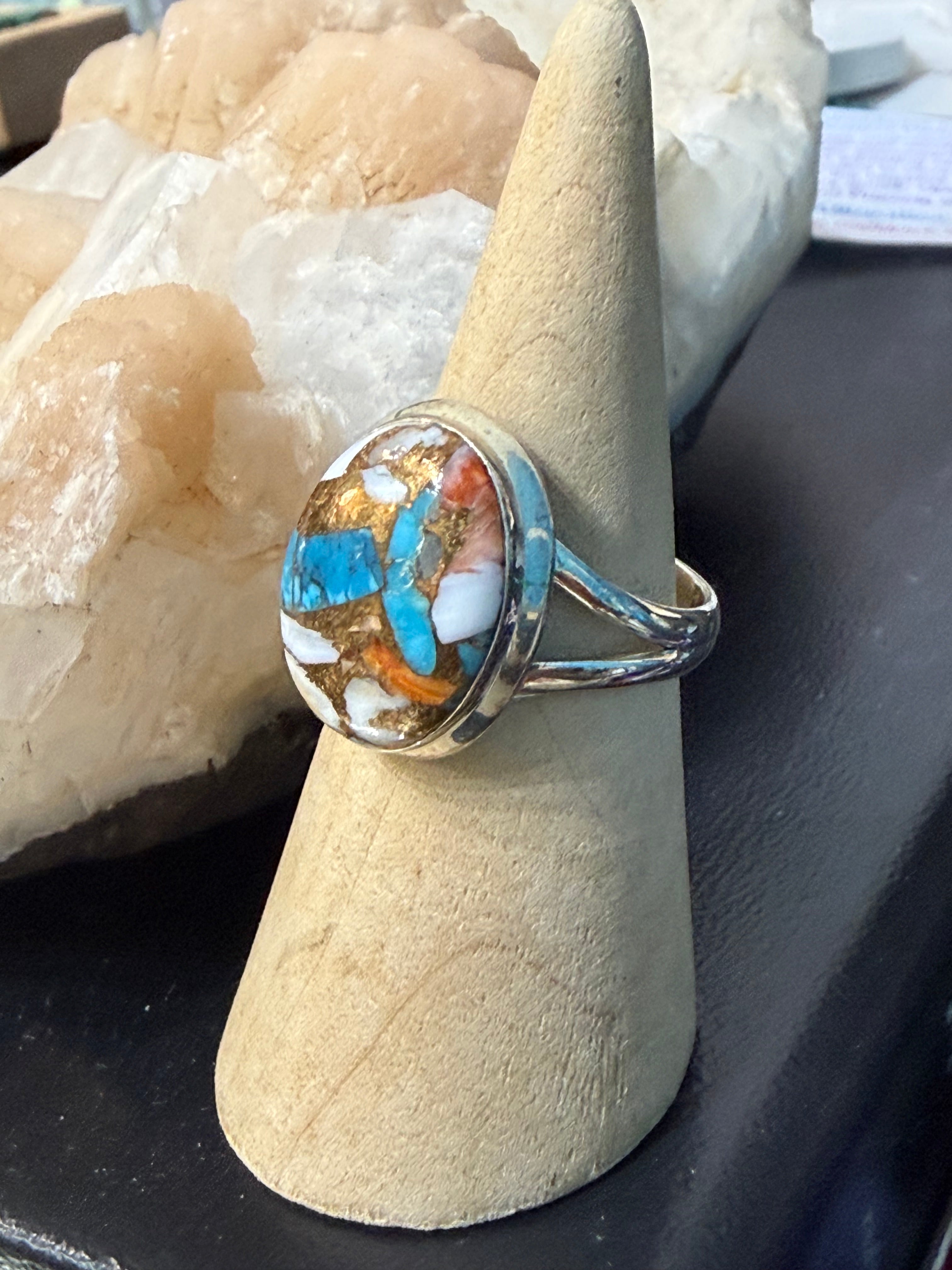 Spiny Oyster Turquoise Ring, size 8 – A Symbol of Vitality, Protection & Ocean Spirit Crystal Wellness