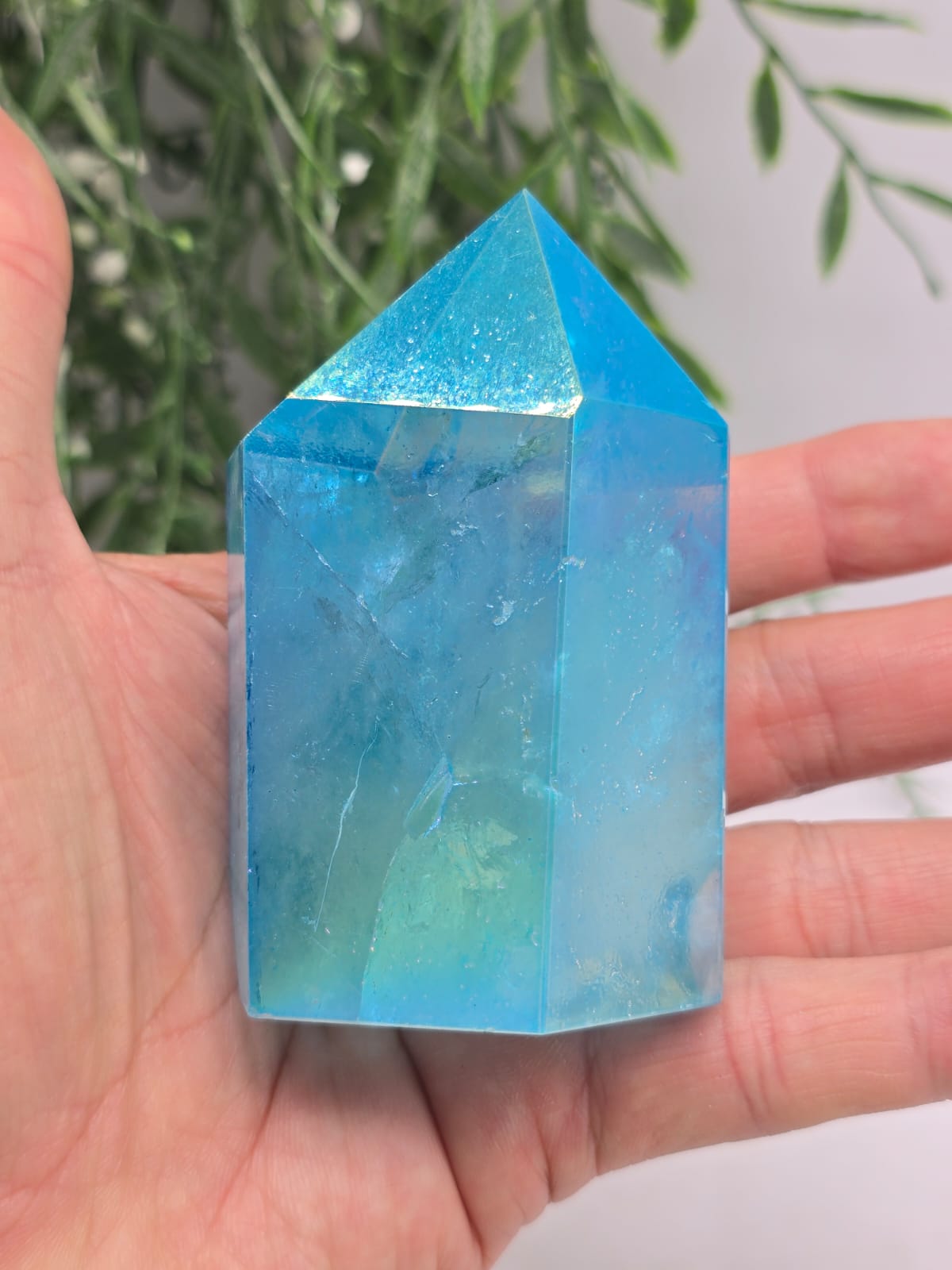 Blue Aura Quartz Point Crystal Wellness