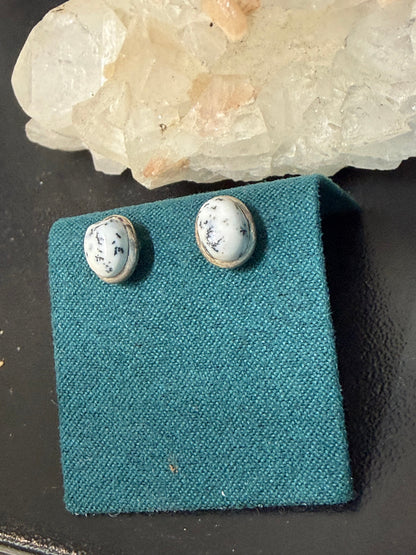 Dendritic Opal Stud Earrings – Growth • Harmony • Inner Wisdom, 9mmx6mm Crystal Wellness