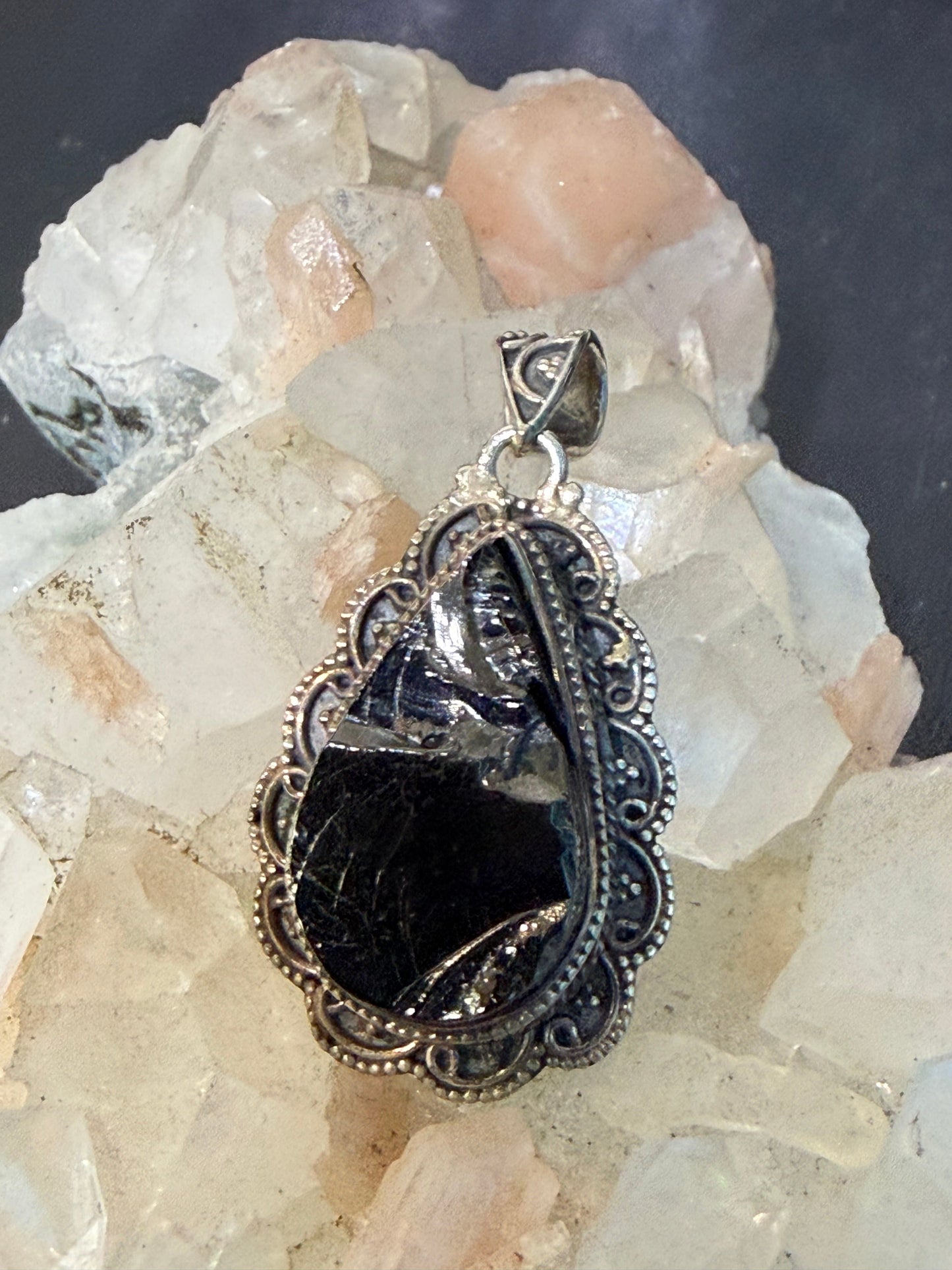 Noble Shungite Pendant Filigree 

Ancient Protection • Grounding • Energetic Balance, 30mmx22mm Crystal Wellness