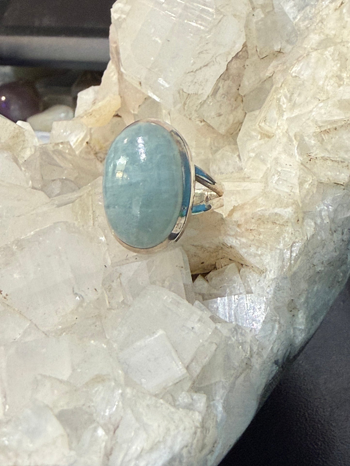 Aquamarine 925 Sterling Silver Ring Size 8.5 Crystal Wellness