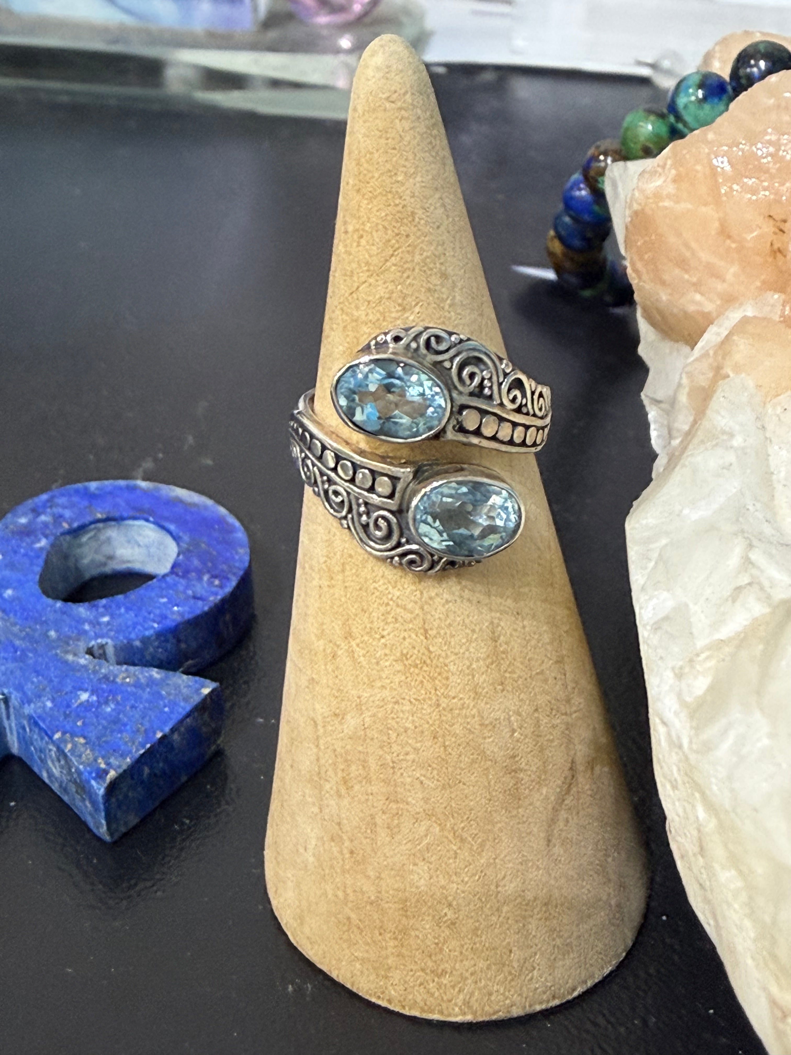 Blue Topaz Filigree Ring, size 5.5 — The Jewel of Clarity & Calm Crystal Wellness