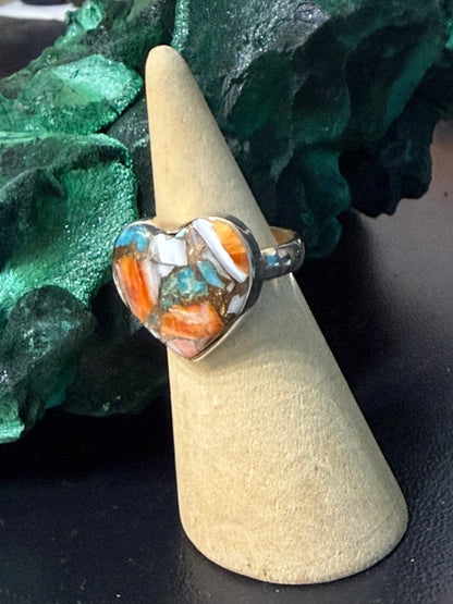 Spiny Oyster Turquoise Heart Ring – Sterling Silver Size 6.5 Crystal Wellness