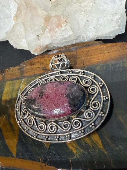 Rhodonite Heart Healing Pendant, 43mmx30mm Crystal Wellness